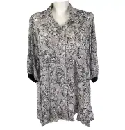 TS Blouse Grey Plus Size 18 Floral Print Chiffon Button Front Ruffle Hem New