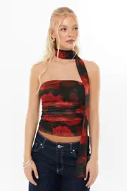 [Supré] Supré - Milly Mesh Halter Top - Candice rose red 2XS CANDICE ROSE RED