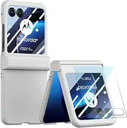 [Hulveze] Case Compatible with Motorola Razr 40 Ultra with Hinge Protection and External Screen Protector, Ultra Thin Slim Matte PC Non-Slip Shockproof Protective Case for Moto Razr 40 Ultra (White)