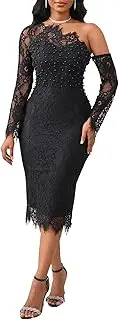 [Cololura] Women Elegant Floral Lace Patchwork Long Sleeve Evening Gown Party Cocktail Bodycon Dress
