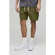 Mens Elasticated Waist Khaki Slim Fit Cargo Shorts