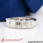 2.50 CTW Emerald Cut Lab Created Diamond Five Stone Wedding Band 14K White Gold