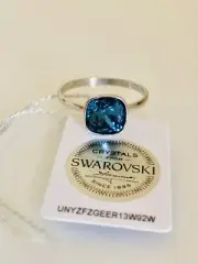 925 Sterling Silver Ring Decorated With Montana Blue Swarovski Crystal