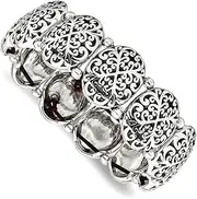 [JewelryWeb] Stainless Steel Polished Artisan Oxidized Oval Stretch Bracelet-Stretch-Bracelet for Women