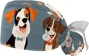 [YTYVAGT] 2-Pc,Gourd-Shaped Working Cap,Fisherman Hat with Buttons and Cotton Sweatband,Abstract Animal Dog Seamless Pattern