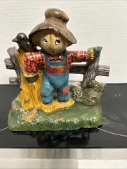 Ceramic Scarecrow Hand Painted , Fence, 8 In High