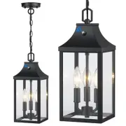 Large Outdoor Pendant Light Fixtures 3-Light, 15'' Dusk to Dawn Exterior Hang...