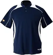 [DESCENTE] DB110B Men's Standing Collar 2-Button Baseball Shirt, D Navy x S White