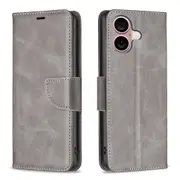 For iPhone 16 Plus Case, PU Leather Lambskin Textured Cover, Grey