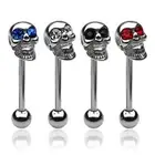 Skull Tongue Barbell Piercing with Gem Eyes Surgical Steel
