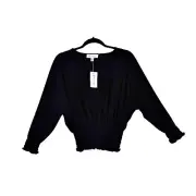 Philosophy Blouse Women's XS Black Dolman Sleeve Smocked Cuffs Hem Peasant Top