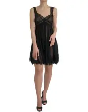Dolce&Gabbana Women Black Dress Silk Chiffon Solid Floral Lace A-Line Mini Gown