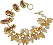 LAnGSHAW Brown Biwa Freshwater Pearl Natural Freeform Citrine Chain Bracelet 8" Handmade for Women