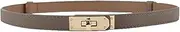 [Gudoye] Western Women Skinny Leather Belt Classic Solid Colour Alloy Turn Lock Ladies Adjustable Thin Belt Slim Waist Belt For Dresses Jeans Coat(Gary gold)