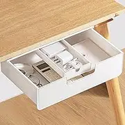 Under Desk Storage Drawer, White, Slide Out Design, 2 Installation Methods, for Office and Home
