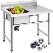 Handmade Sink Non-magnetic Stainless Steel Kitchen Sink Hand Made 1 Compartment 40.6 x 39.4 x 25.4 cm Capacity Huge Tub Sink with Right Hand Platform for Farmhouse Cafe Shop