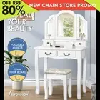 ALFORDSON Dressing Table Stool Set Makeup Foldable Mirror Vanity Desk White