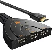Tavice HDMI Switch - 4K 3 in 1 Out Splitter, 3-Port Switcher Selector With Pigtail Cable, Supports Full 4K 1080P 3D Player, Hub Compatible With Fire Stick, HDTV, PS4 Game Consoles