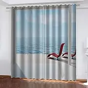 Print Blackout Curtains Ocean Wooden Board 2 x W132cm x D160cm 3D Print Window Curtains, Thermal Insulated Darkening Grommet Drapes 2 Panel Set for Living Room Bedroom Kitchen Decor