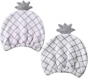 TOVINANNA Hair Drying Hat for Women 2pcs Pineapple Pattern Bath Cap Absorbent Soft Fleece Quick Dry Travel Essentials