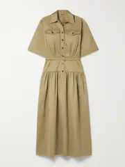 [Adam Lippes] Adam Lippes - Edie Belted Cotton-twill Midi Shirt Dress - Beige - US2 US 2 Neutrals