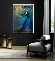 Peacock with gold and blue Wall Art Canvas Unframed Print Art