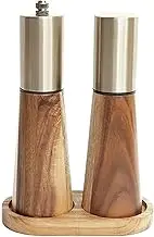 Salt and Pepper Grinder Set, 7x2 Adjustable Wooden Pepper Grinder Manual with Stable Base, Refillable Salt Shaker for Kitchen Home Restaurant Use and Set