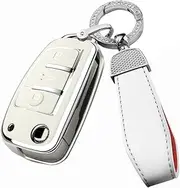 ontto Car Key fob Cover Fit for Audi Audi A3 A4 A5 C5 C6 8L 8P B6 B7 B8 C6 RS3 Q3 Q7 TT 8L 8V S3 Flip Key Case Holder Remote Key Shell Bag TPU Keychain Keyring Accessories White