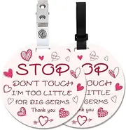 PLIGREAT 2 Pack Pink Heart Stop Touching Baby Signs, Please Don't Touch Baby Car Seat Signs for Newborn Baby Girl Boy No Kissing Baby Sign for Baby Carriers Stroller Tags with Hanging Strap and Clip