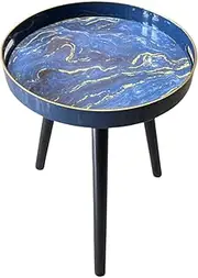 Zosenley Plastics Tray with Detachable Three Wooden 17.7 Inch Legs, Versatile Side Table with Tray Design, Perfect for Coffee, Tea, and Relaxation Time (Marble Blue)