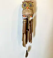 Owl Bamboo Wind Chime | Pink and Yellow Eyes | Handmade | Eco-friendly