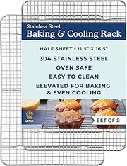 Cooling, Baking & Roasting Wire Racks for Sheet Pans - 100% Stainless Steel Metal Racks for Cooking - Dishwasher Safe, Rust Resistant, Heavy Duty (11.5" x 16.5" - Set of 2)