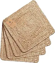 UniQloth Jute Braided Placemats Set of 4 Reversible, 100% Jute, Nonslip 14x14 Square Farmhouse Vintage Jute Placemats for Dining Table, Perfect for Indoor Outdoor, Natural