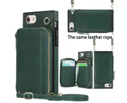 For iPhone 8 Case with Lanyard Zipper Wallet Cover - Dark Green