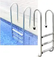 Swimming Pool Ladder,2/3 Steps Swimming Pool 304 Stainless Steel Step with Handrails, for Ground Pools Stair Entry Outdoor Pool(Pre-Buried,3-Steps1.5mm)