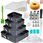 194Cake Square Pan Sets for Baking Cake Decorating 4 Springform Pans Set , Icing Tips, Cake Leveler CheeseCake Pan