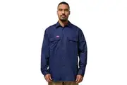 3 x Mens Hard Yakka Long Sleeve Lightweight Drill Ventilated Shirt Navy