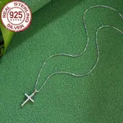 Women Solid S925 Silver Plain Small Cross Pendant Chain Necklace Fashion Jewelry