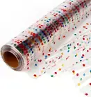 Extra Wide Clear Cellophane Wrap Roll(34" X 100’Ft) Multicolor Polka Dots Transp