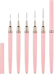 Nail Art Liner Brushes Set 7/9/11/15/25mm Fine Detailing Brushes for Acrylic Nails， Professional Dotting Tool, Thin Line Drawing pen for Long Lines, Fine Drawing，Perfect for Beginners & Pros (Pink)