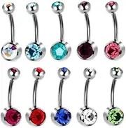 [Geardeangloow] 10 Pieces Body Jewelry Crystal Ball Button Belly Navel Ring Bar Silver