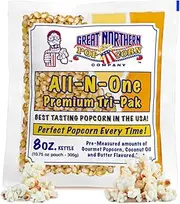 8oz Popcorn Machine Popcorn Packets - All-in-One Movie Theater Style Popcorn Kernels, Salt, and Oil Packs by Great Northern Popcorn (24 Case)
