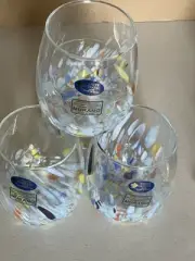 4 MURANO VETRO ESEGUITO CONFETTI MOSAIC STEMLESS WINE GLASSES LIGHT BLUE 12 OZ
