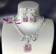 kunzite gemstone Sweet Square Pink delicate necklace Earring set