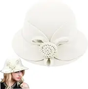 [AZIDWERYQ] White Church Hats for Women, Wool Felt Rose Cloche Hats for Women, Round Dome Dress for Wedding Dress Fascinator
