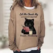 Women's Shirt Cat Print Casual Sports Basic Long Sleeve Round Neck Black Fall Winter Comfrt Breathable Soft Fabric