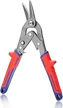 GOLD DEER Aviation Tin Snips Right Cutting With Serrated Jaws Metal Sheet Cutter High Leverage Aviation Tin Snips Cut Steel Cutter Snippers Metal Roofing Cutting Tools With Safety Latch Hanging Hole