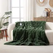 Dreamaker Basketweave Faux Fur Heated Throw Olive - 180x200cm