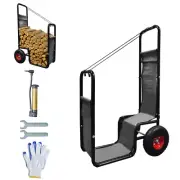 Firewood Carrier Cart with Large Wheels Rolling Log Cart Outdoor Wooden Firew...