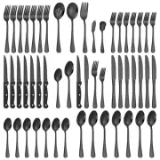 Lazycorner 53 Pcs Black Silverware Set with Steak Knives for 8 and 5 Pcs Serv...